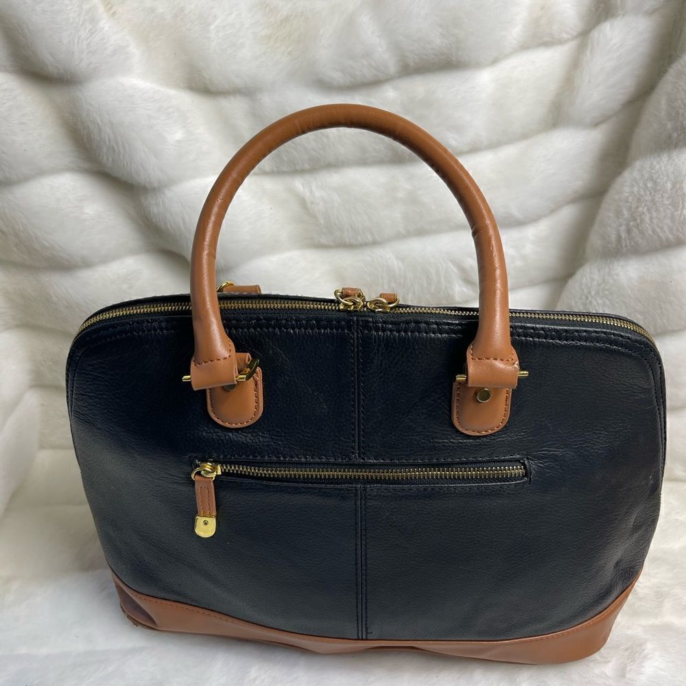 Joy & IMAN faux leather black and brown satchel bag with gold tone accen… - Picture 3 of 11